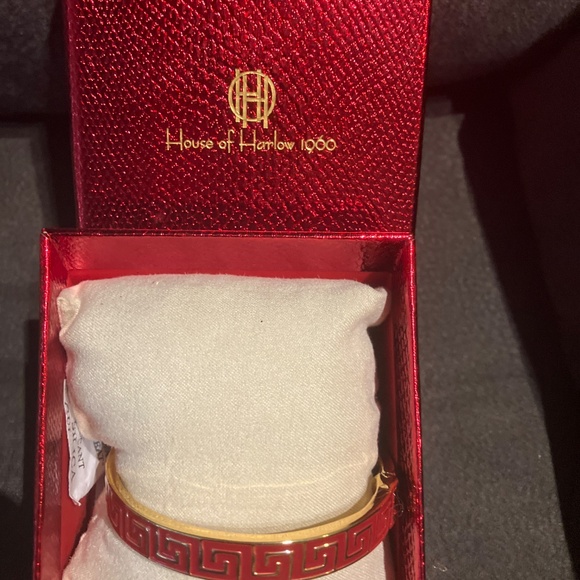 House of Harlow 1960 Bangle Bracelet Gold tone W/Red Design - Picture 3 of 5